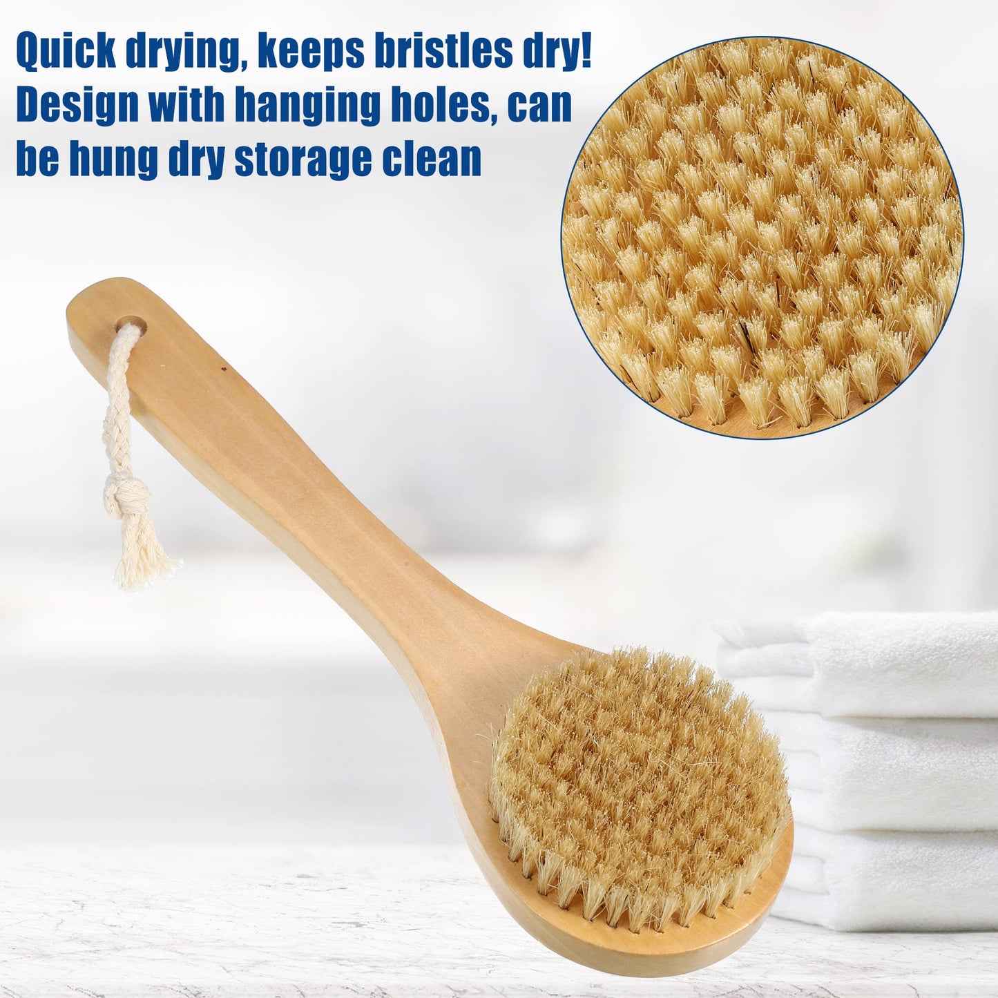 VOCOSTE 1 Pcs Bath Brush, Back Scrubber Wood for Shower with Handle, Brown, 9.8 Inches Beauty and Personal Care VOCOSTE
