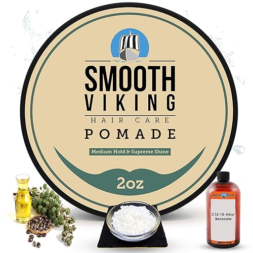 Smooth Viking Medium Hold & High Shine Pomade - Water Based Hair Cream for Curly, Thick & Straight Hair - Men's Hair Product - Made in USA, 2oz Beauty & Personal Care SMOOTH VIKING BEARD CARE