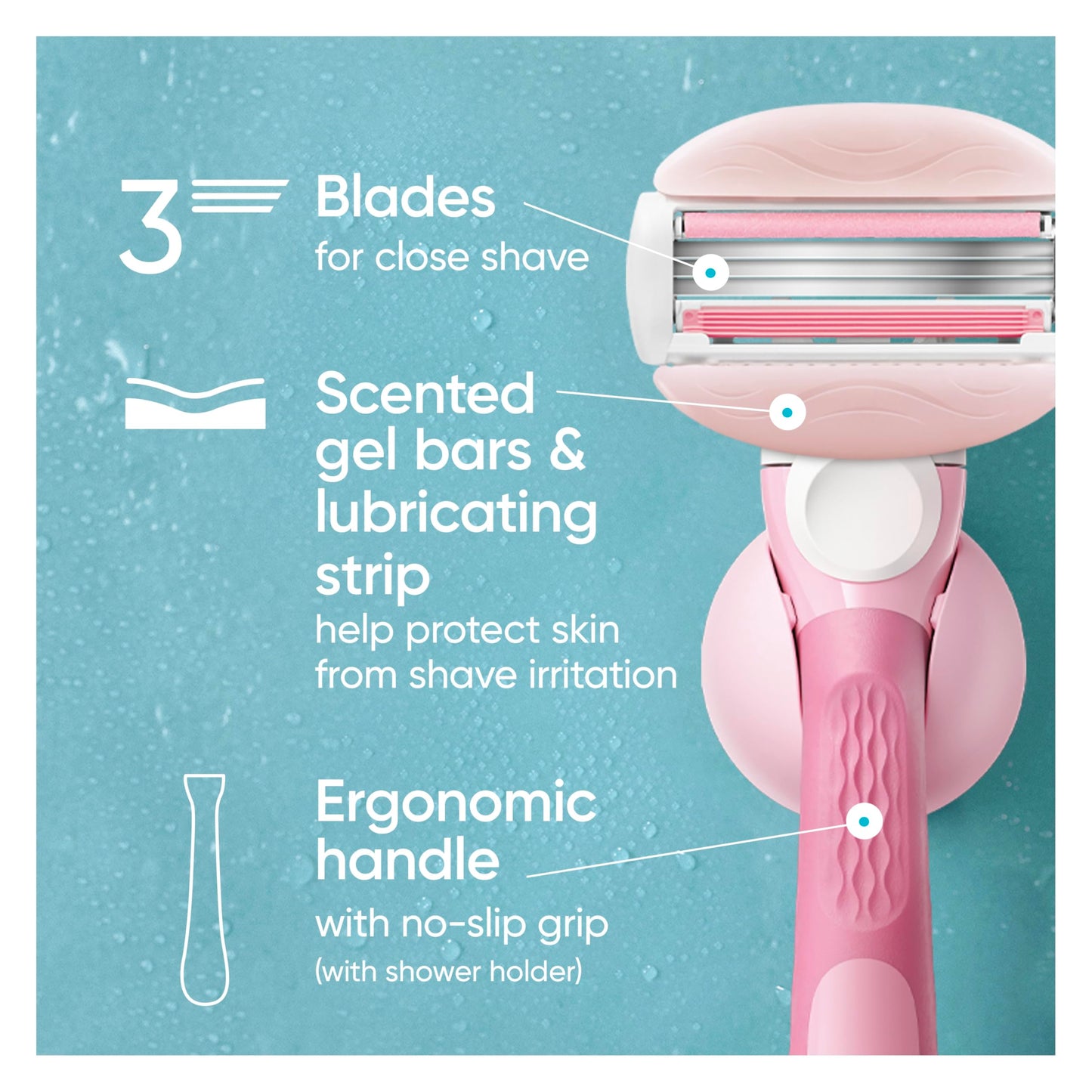 Gillette Venus ComfortGlide Razor for Women, White Tea Scented Gel Bars, Includes 1 Reusable Razor Handle + 2 3-Bladed Razor Refills, Women's Razor Beauty and Personal Care Gillette Venus