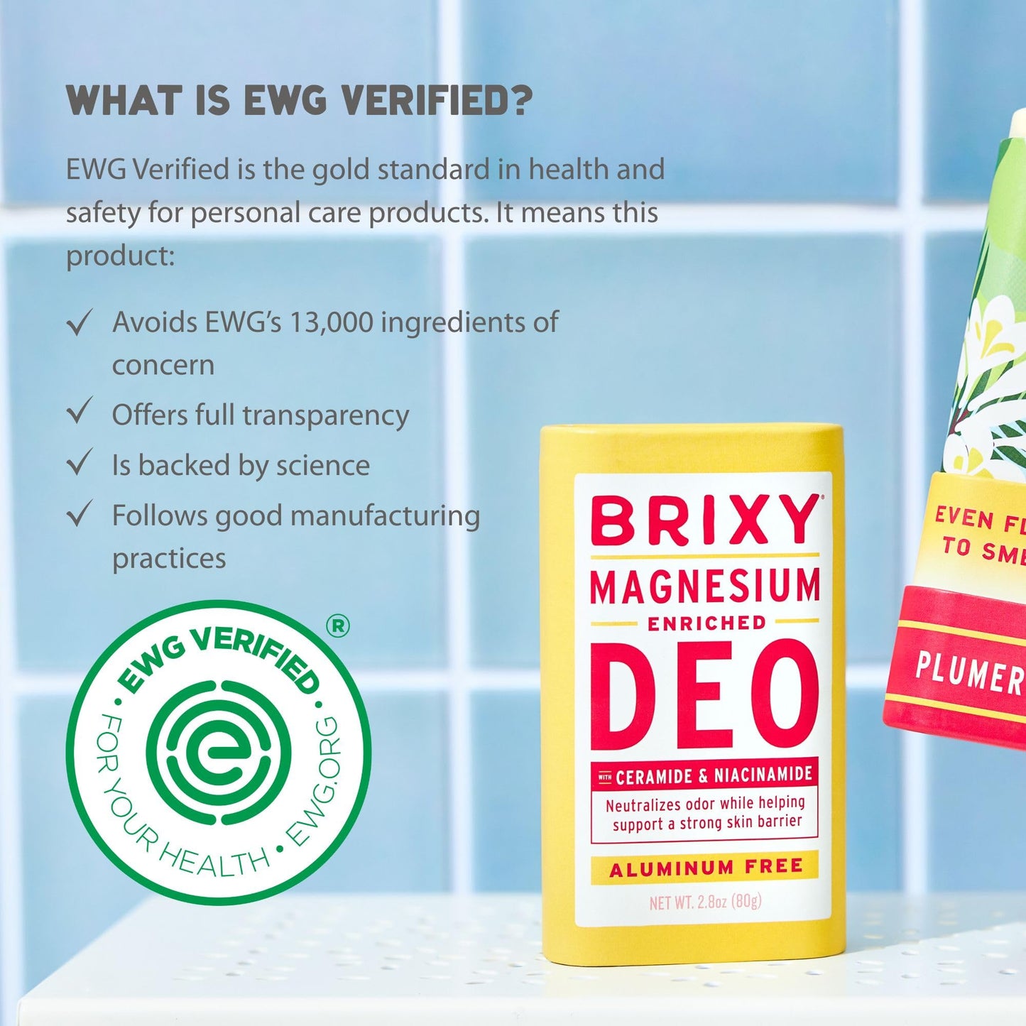 BRIXY Magnesium Deodorant, Ceramide & Niacinamide, Aluminum Free, Baking Soda Free, Plastic Free Packaging, Vegan and Certified Cruelty Free, Patent Beauty and Personal Care BRIXY