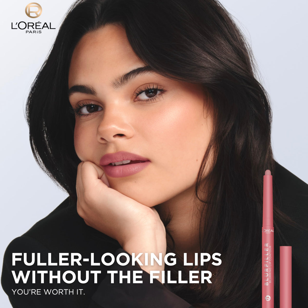 L'Oreal Paris Blurfiller Lip Liner, Lightweight, Buildable, and Sculpting Lip Pencil, Line, Define, and Contour for Fuller-Looking Lips, Worth It