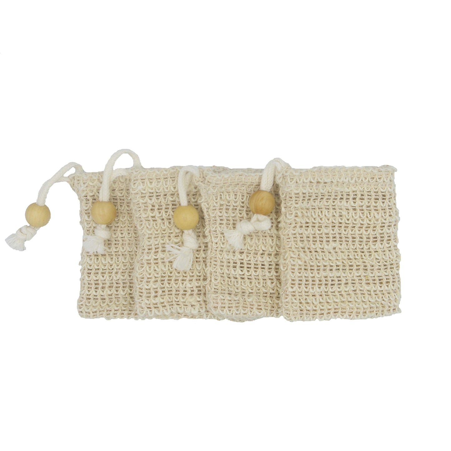 Bleu Bath (4 Pack) MINI Sisal Ramie Soap Saver Bag with Drawstring and Wooden Bead Holder Beauty and Personal Care Bleu Bath