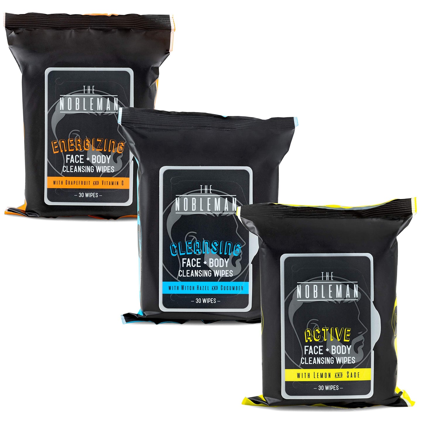 Men's Active/Cleansing/Energizing Face + Body Cleansing Wipes - 3 Pack (90ct) Beauty & Personal Care The Nobleman