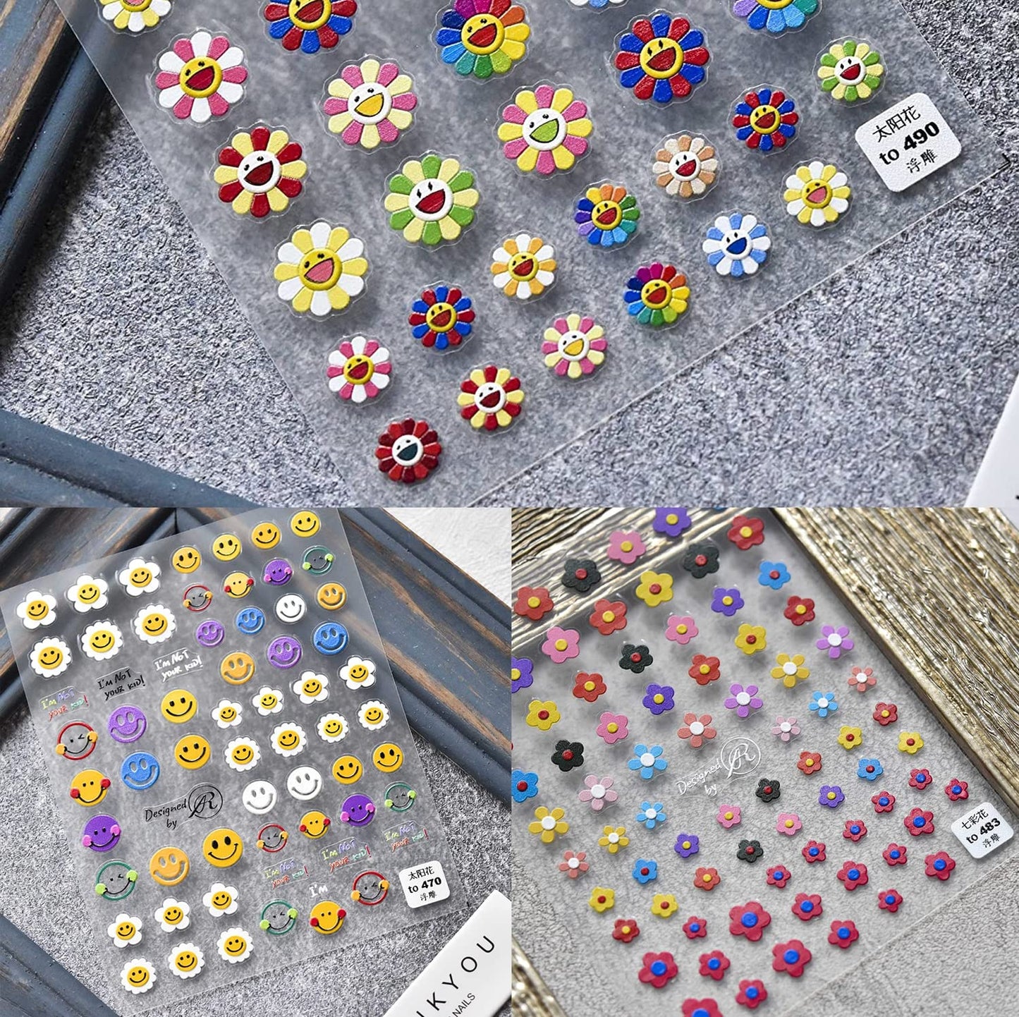 New Sunflower Nail Art Sticker Decals 5D Embossed, Summer Sun Happy Flower Rainbow Nail Art Decoration Sticker (3 Sheets) Beauty & Personal Care TPhaelay