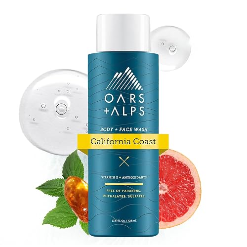 Oars + Alps Body Wash for Men, Mens Body Wash & Face Cleanser with Vitamin E & Antioxidants, Moisturizing, Paraben & Sulfate Free Cleanser, California Beauty & Personal Care Oars + Alps