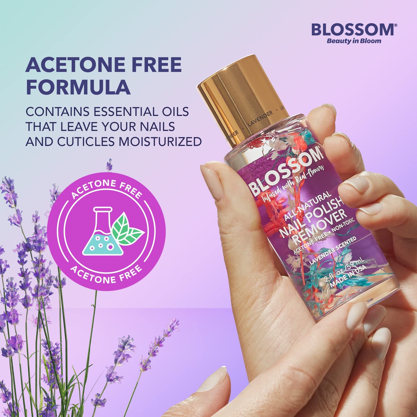 Blossom Non Toxic Nail Polish Remover Non Acetone, All Natural Scented, Vegan, Acetone Free Nail Polish Remover, Organic Plant-Based, Infused Beauty & Personal Care Blossom