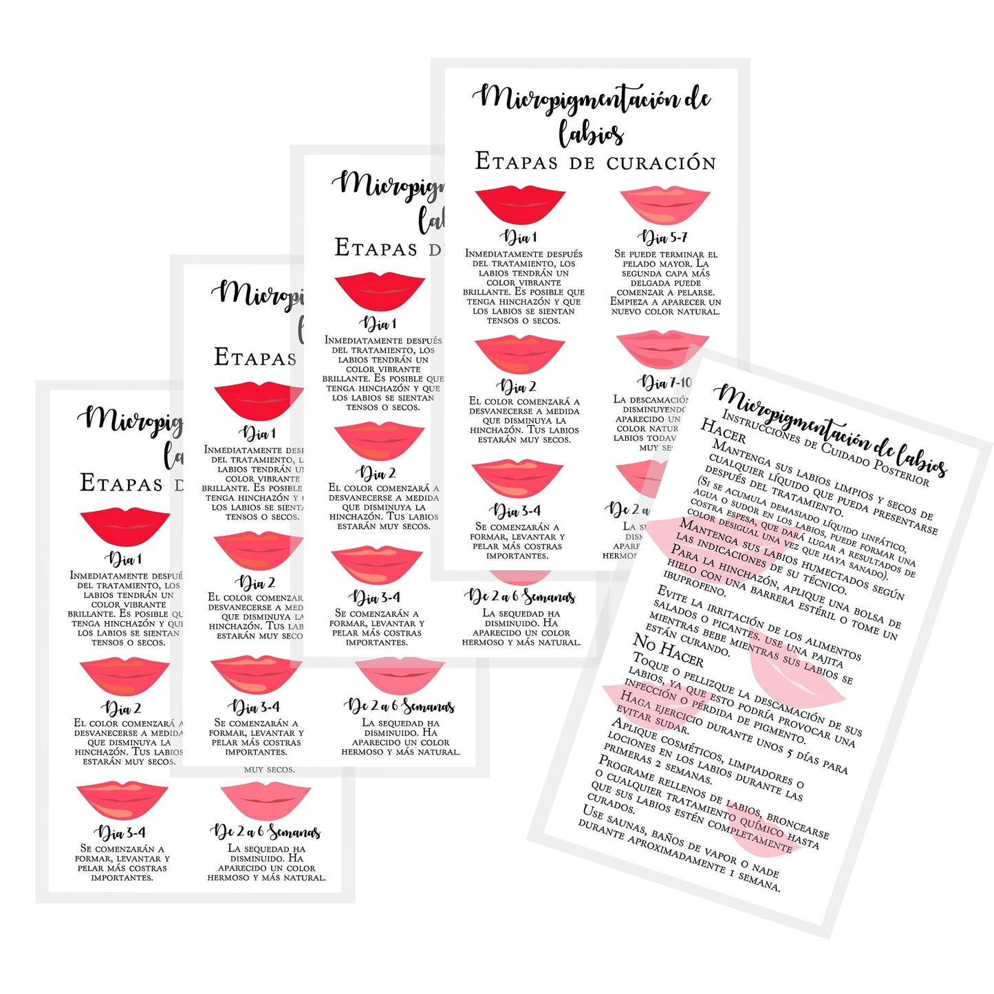 Boutique Marketing LLC Spanish Lip Blush Aftercare Card | Micropigmentación de Labios | 50 Pack | 2 x 3.5in inches Business Card | White with Red Lips Beauty & Personal Care Boutique Marketing LLC
