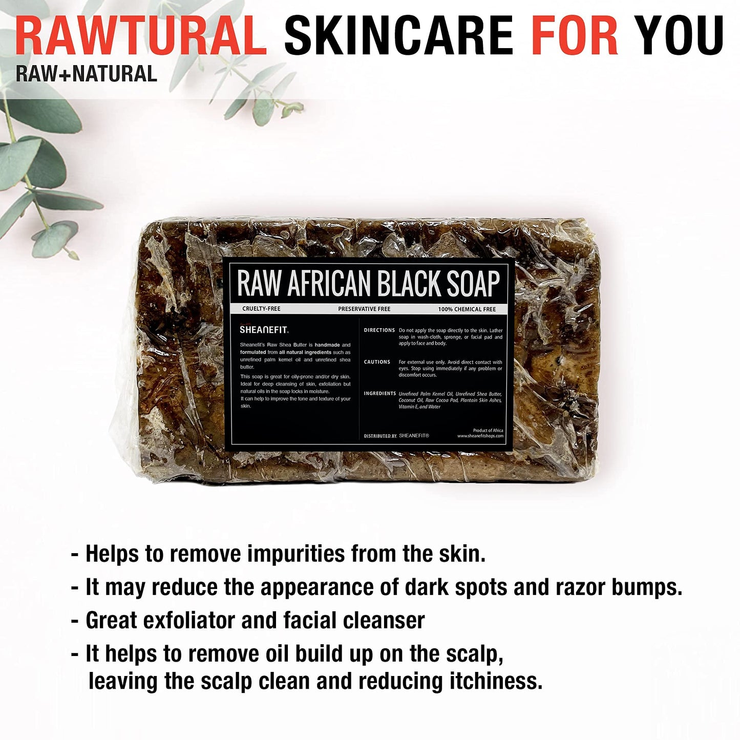 Sheanefit Raw African Black Soap Bar - For All Skin Types - Face, Body, Hair Soap Bulk Bars (15 Ounce (Pack of 1) Beauty & Personal Care Sheanefit