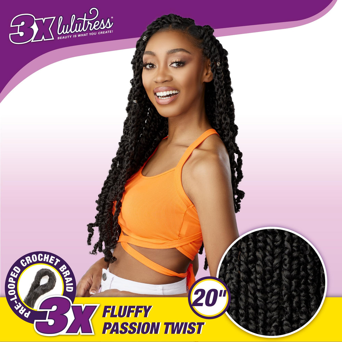Sensationnel Lulutress Crochet Hair-3X Fluffy Passion Twist 20in,1pk 1B