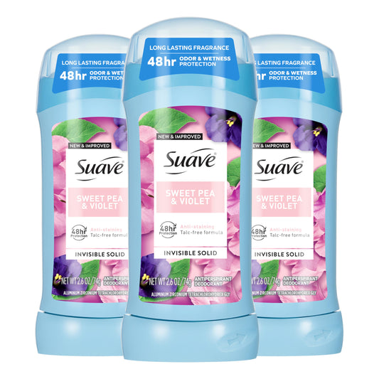 Suave Invisible Solid Deodorant Sweet Pea 2.6z, 3 Pack Beauty and Personal Care Suave