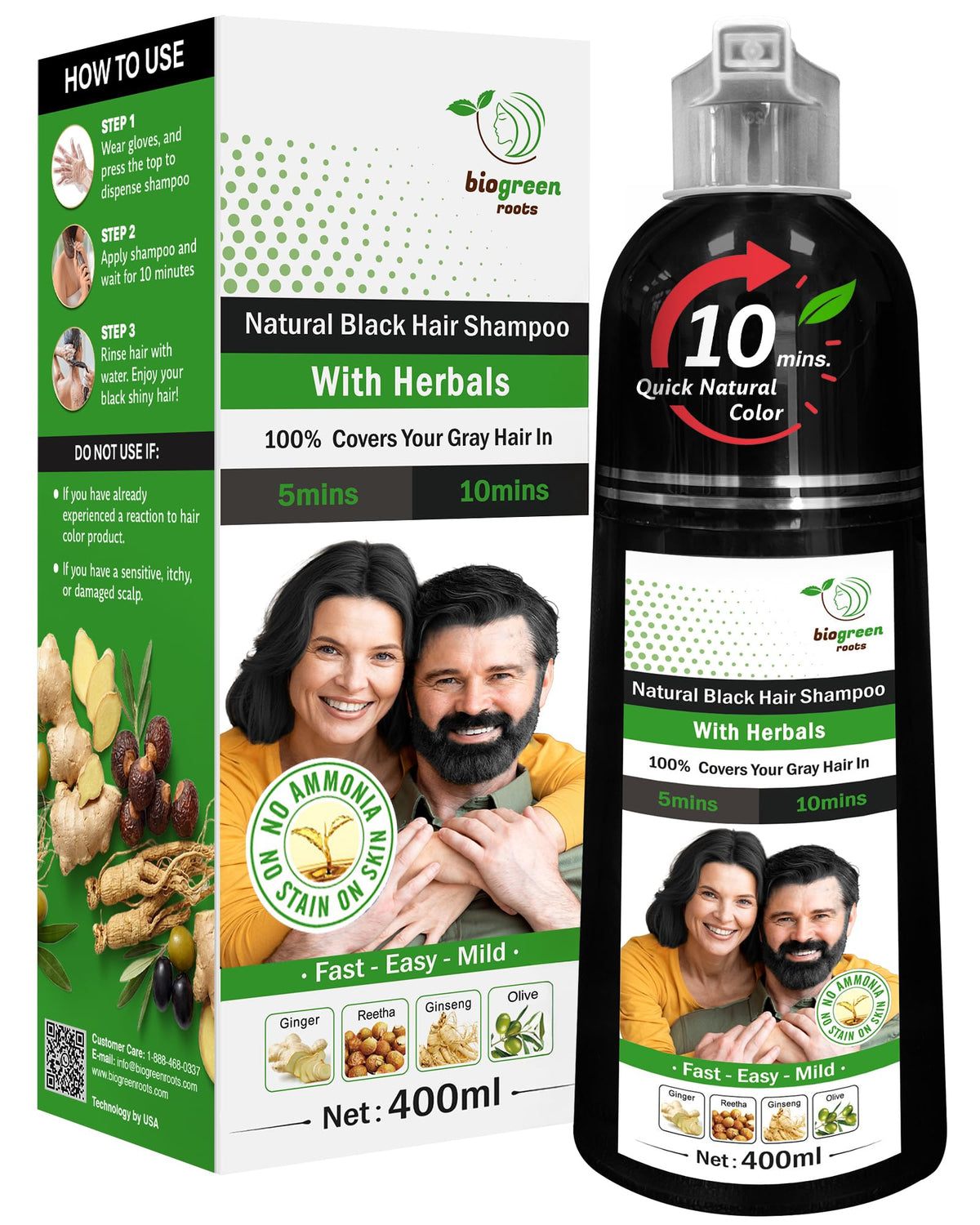 BIOGREEN ROOTS Ammonia-Free & Paraben Free Herbal Hair Shampoo - Hair Dye Shampoo for Women & Men - Natural Color & Herbal Nourishment - No Stain Beauty & Personal Care BIOGREEN ROOTS