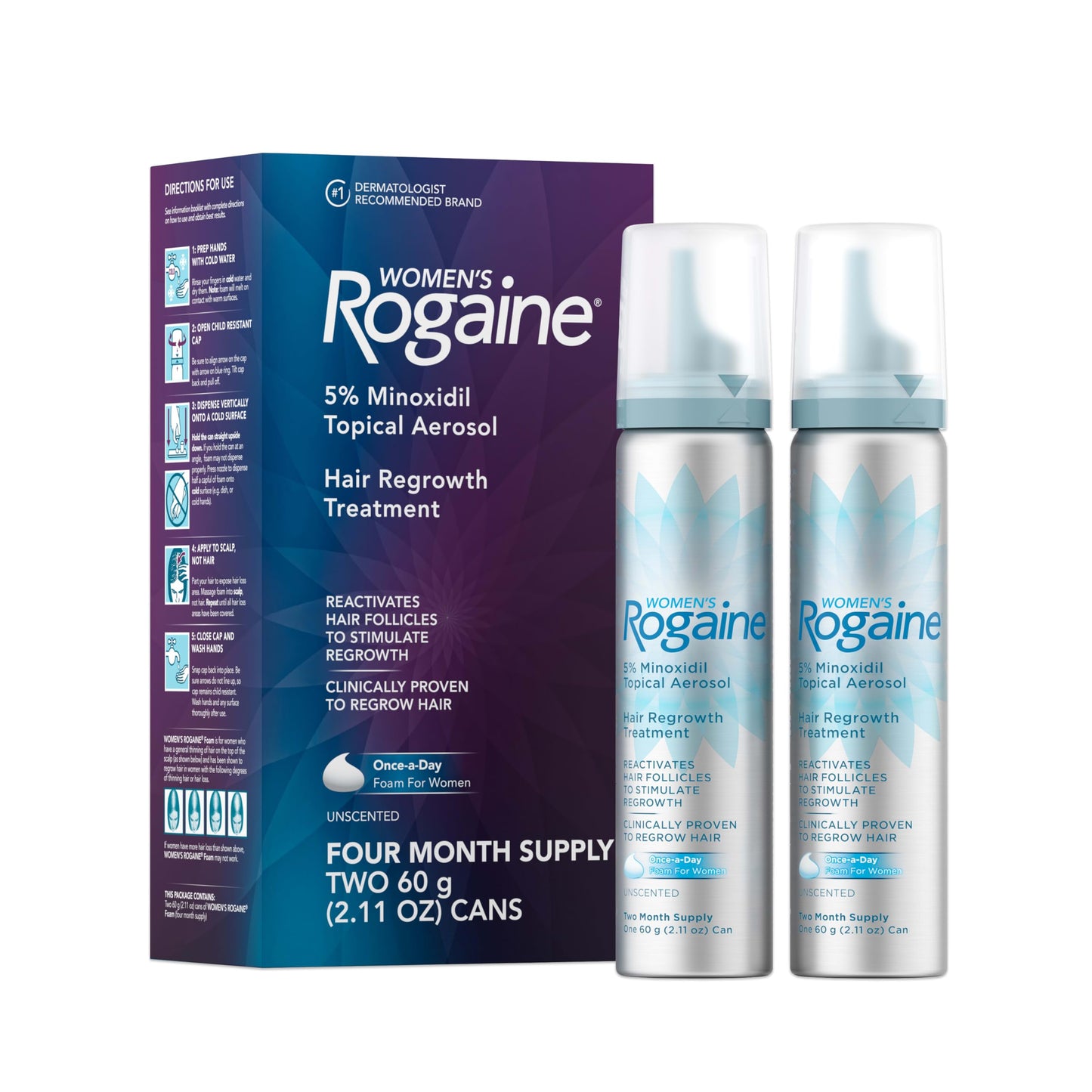 Women's Rogaine Hair Growth Foam, 5% Topical Minoxidil, 4 Mo, 2x 2.11 Oz Beauty and Personal Care Rogaine