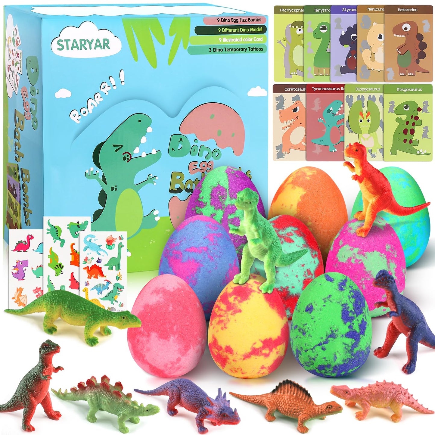 Bath Bombs for Kids with Surprise Toys Inside - 9 Pack Dinosaur Bath Bombs Gift Set, Dinosaur Toys for Kids 3 4 5 6 7 8 9 Years, Birthday Gifts Beauty and Personal Care STARYAR