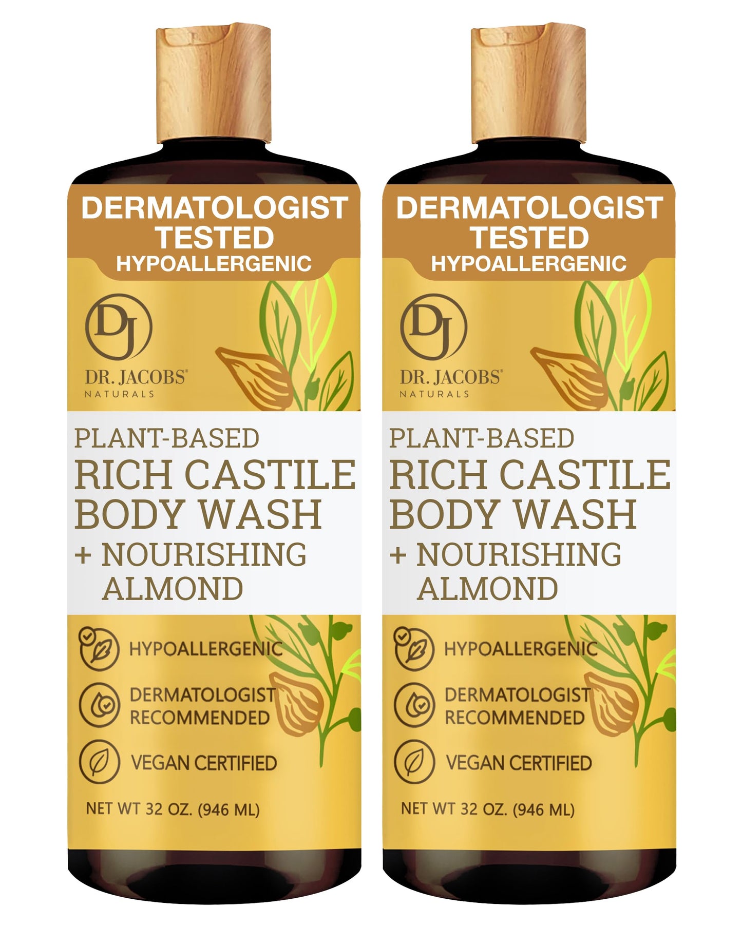 Dr. Jacobs Naturals Pure Castile Soap Liquid Body Wash, Almond - Plant Based Castile Soap Infused with Vitamin E and Aloe Vera to Moisturize Dry Beauty & Personal Care DR.JACOBS NATURALS