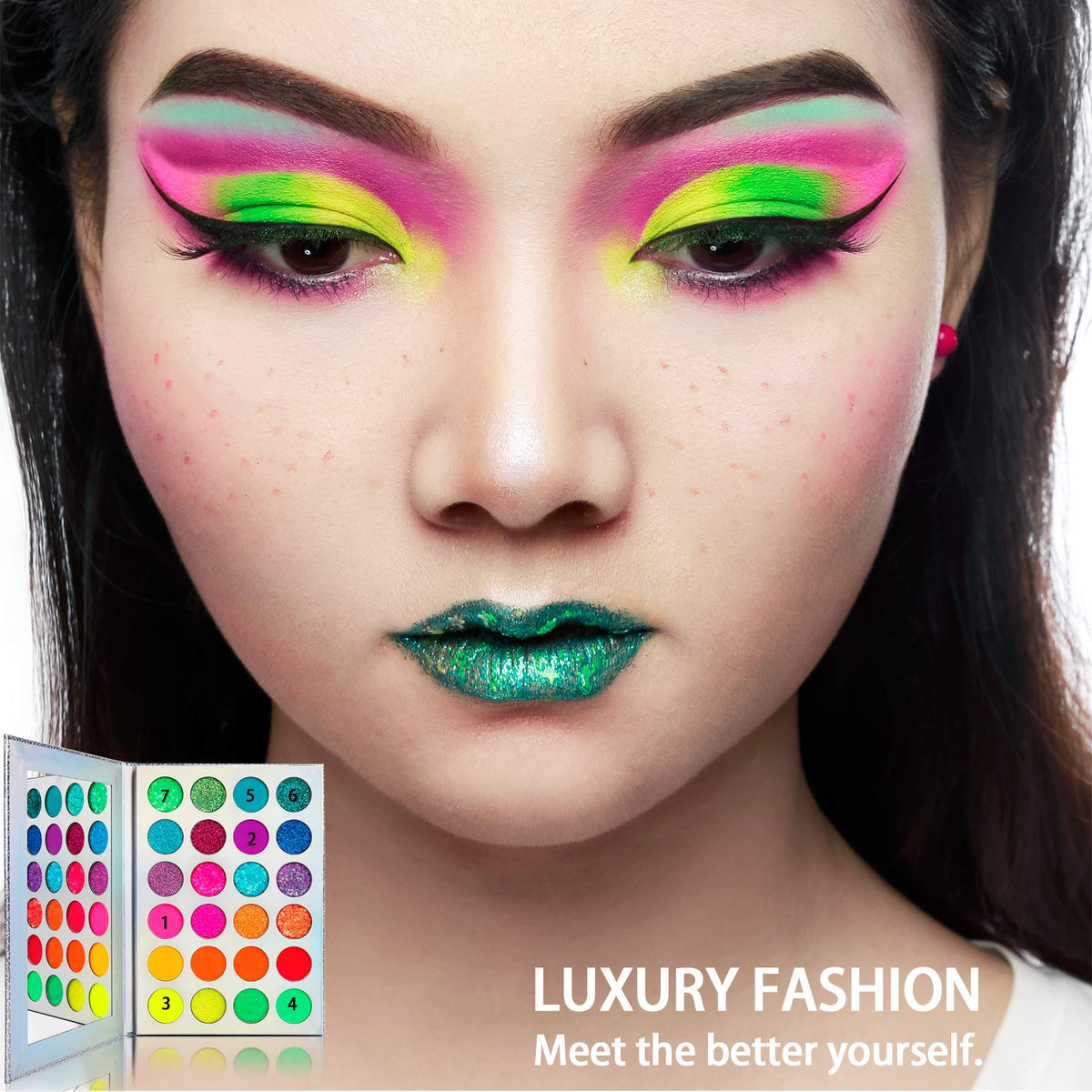 Afflano Neon Makeup Palette Eyeshadow, Glow in the Dark Colorful Eyeshadow Palette Highly Pigmented, Neon Party UV Blacklight Eye Shadow Pallet, Red Beauty & Personal Care Afflano
