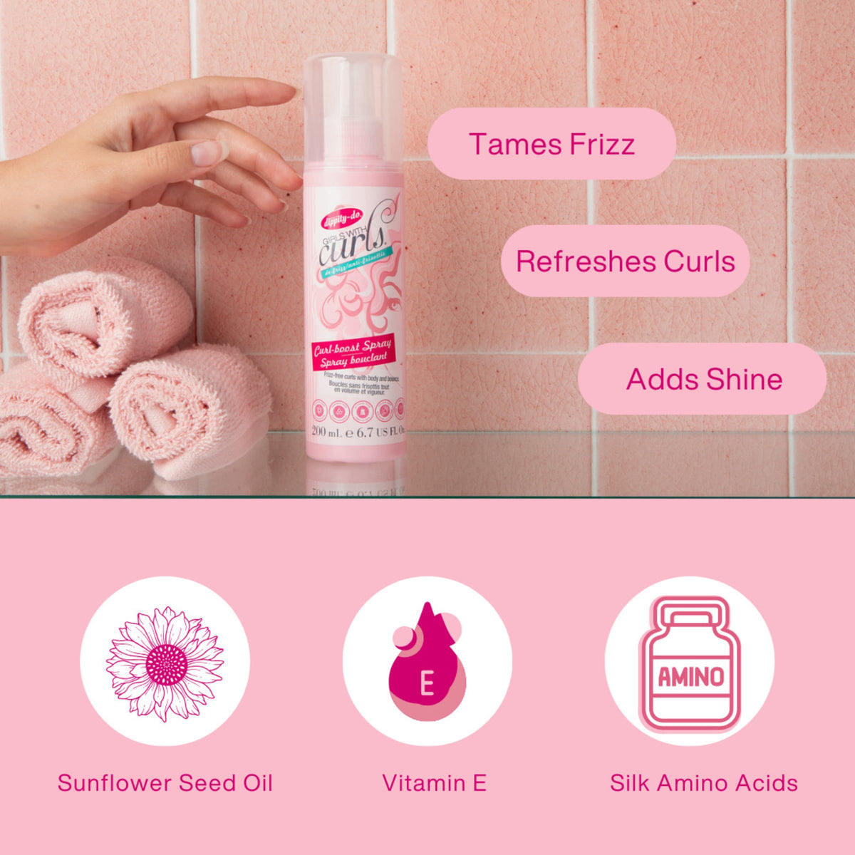 Dippity Do Girls With Curls De-Frizz Curl-Boost Spray, Light, 3-in-1 Hair Spray for Refreshing Curly Wavy Hair, Hibiscus, Olive Oil, Anti Frizz Bouncy Beauty & Personal Care Dippity Do