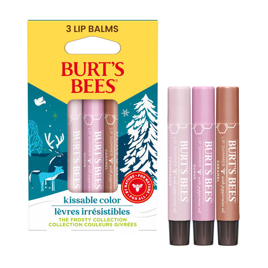 Burt's Bees Kissable Color Frosty Collection Lip Shimmer Gift Set, Champagne, Guava and Caramel Tinted Lip Shimmer, Natural Origin Lip Care, 3 Tubes Beauty & Personal Care Burt's Bees