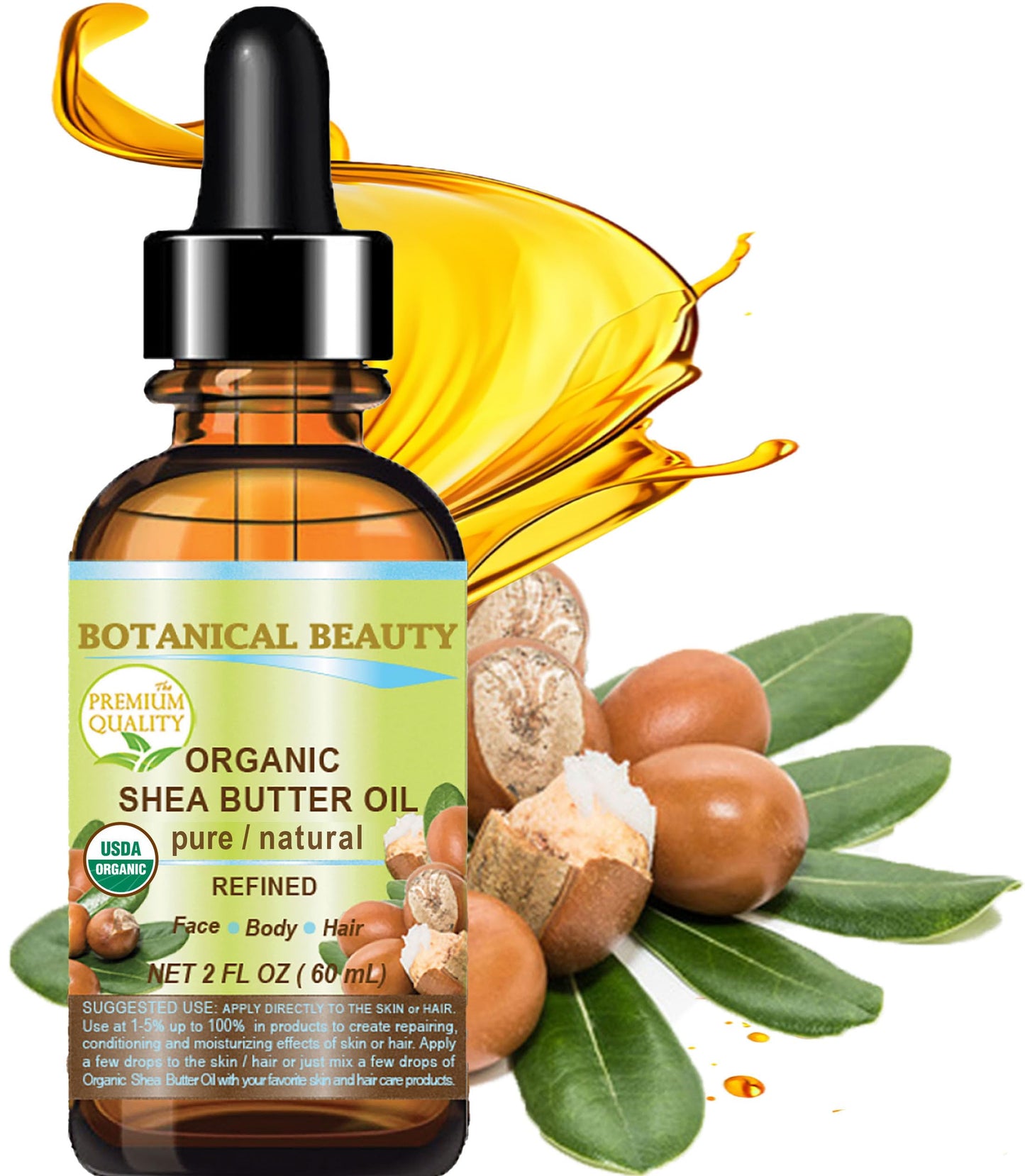 Botanical Beauty Organic SHEA BUTTER OIL 100% Pure Natural Undiluted Refined Cold Pressed Carrier Oil for Face, Skin, Hair, Lip, Nails. African Shea Beauty & Personal Care Botanical Beauty