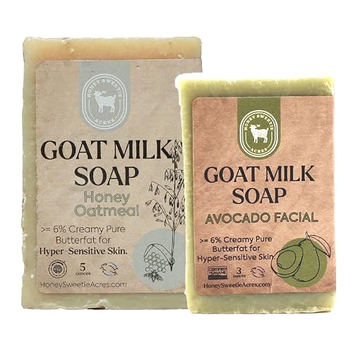 Honey Sweetie Acres Fresh of the Goat Face and Body Soap Bundle - 3 oz Avocado Facial Bar + 5 oz Hydrating Honey Oatmeal Goat Milk Soap - Handcrafted Beauty & Personal Care Honey Sweetie Acres