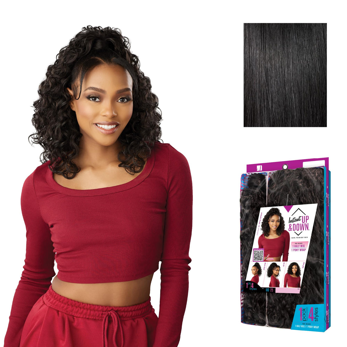 Sensationnel Instant Updown Halfwig Pony-Iud 25, 1 JETBLACK