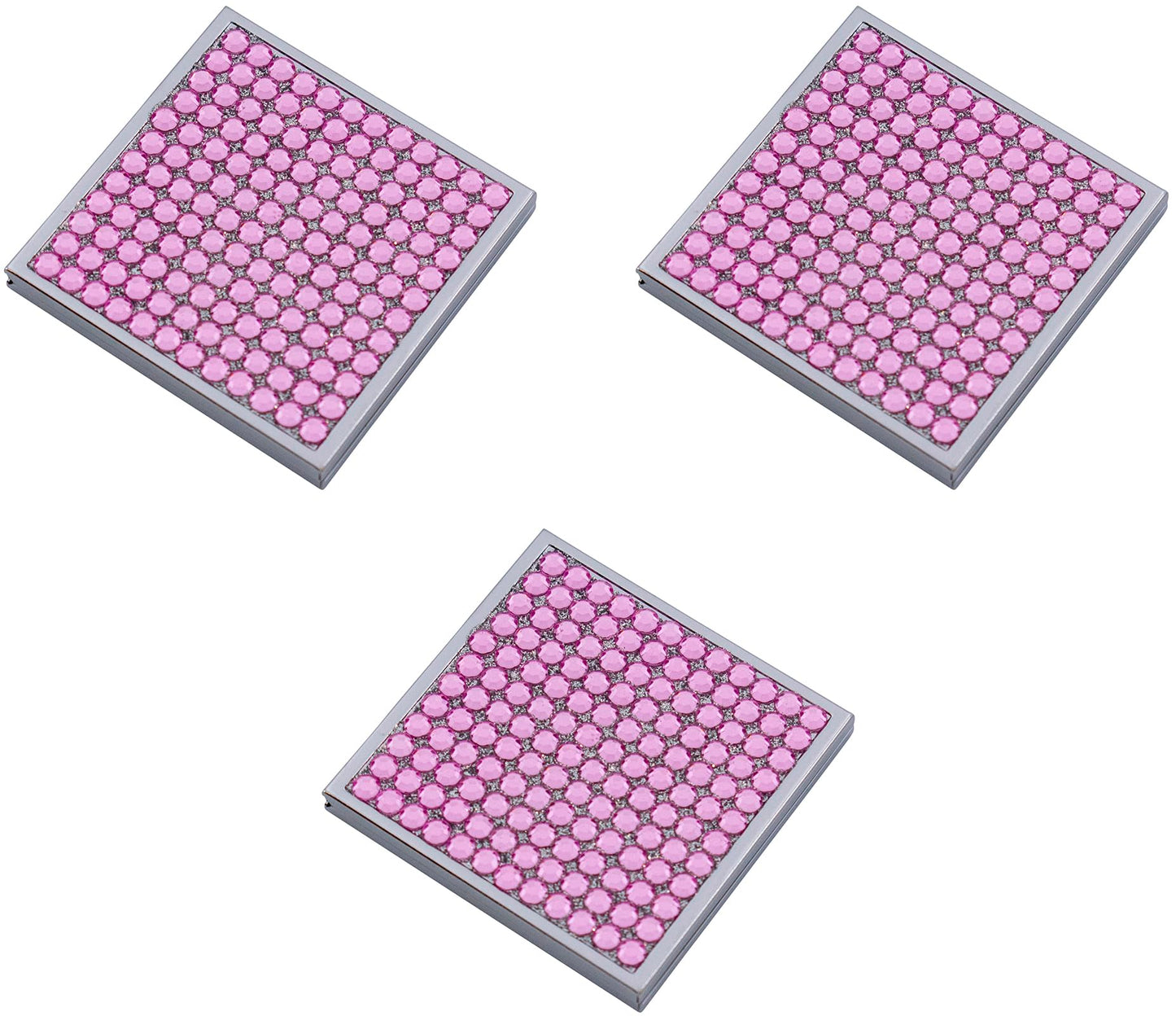 Stephanie Imports Set of 3 Double Sided Magnifying Square Compact Mirrors with Rhinestones (Pink Rose) Beauty & Personal Care Stephanie Imports