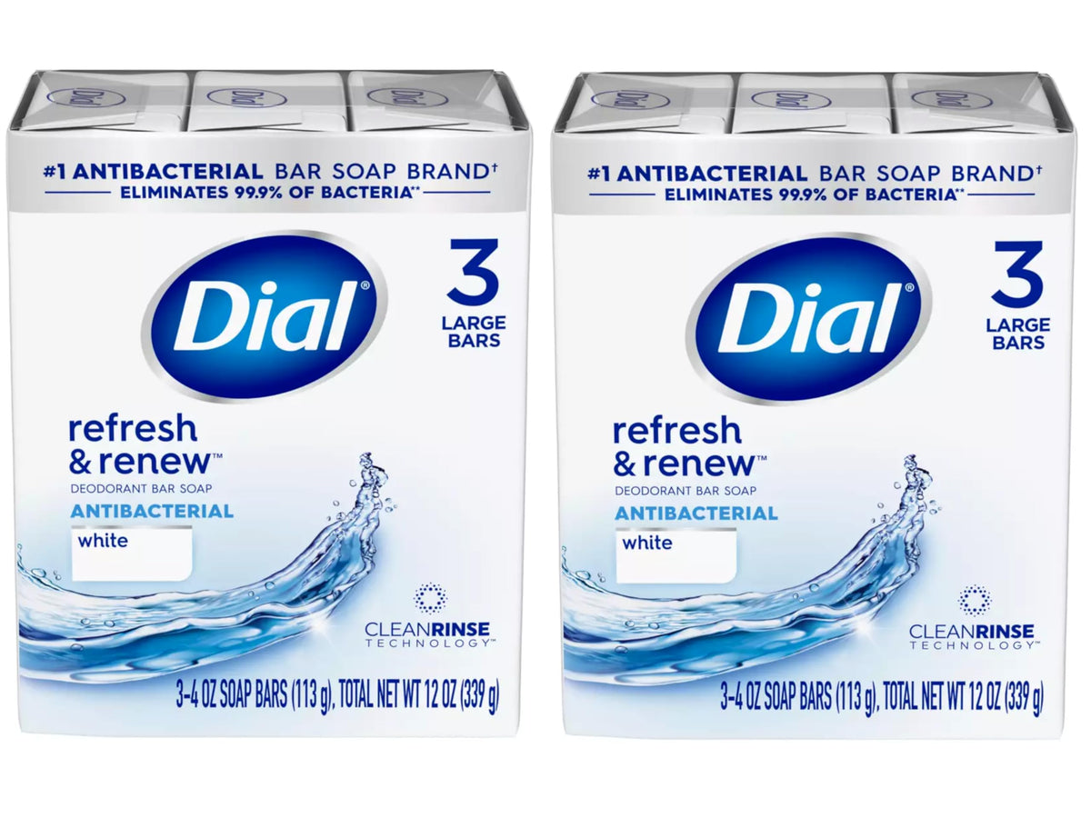Dial Antibacterial Bar Soap, Refresh & Renew, White, 3-4 OZ Soap Bars - 2 Pack Beauty & Personal Care Dial