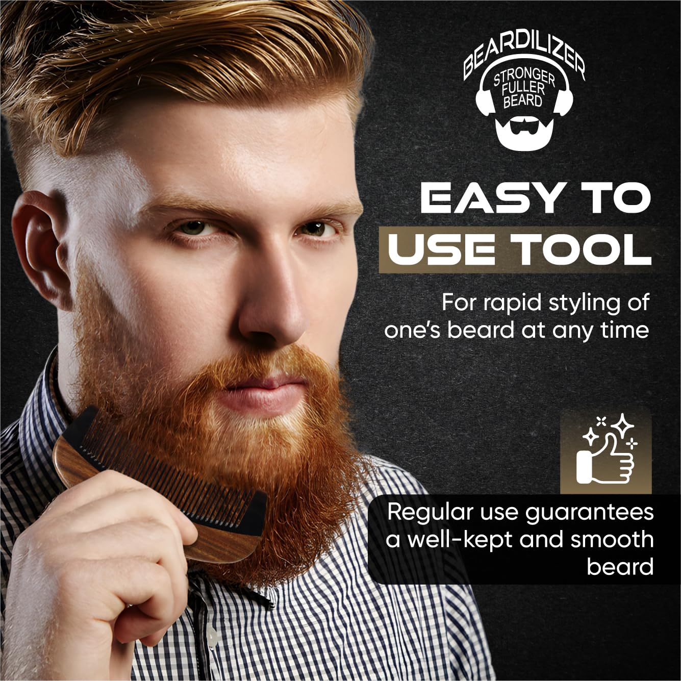 Beardilizer Premium Beard Comb for Men - 100% Natural Black Ox Buffalo Horn & Sandalwood Handle with Carrying Pouch, Professional Anti-Static Fine Beauty and Personal Care Beardilizer
