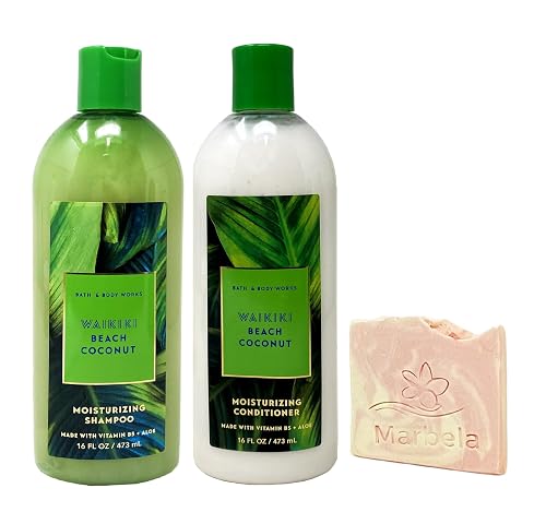 Bath & Body Works Waikiki Beach Coconut - Moisturizing Shampoo and Moisturizing Conditioner with a Himalayan Salts Springs Sample Soap Beauty & Personal Care Bath & Body Works