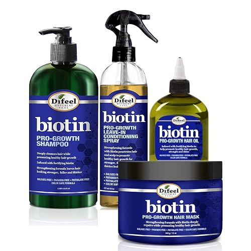 Difeel Pro-Growth Biotin Shampoo 4-PC Set- Includes Biotin Shampoo 33.8 oz, Leave-in Conditioning Spray 6oz, Hair Mask 12 oz AND Biotin Hair Oil Beauty & Personal Care Difeel