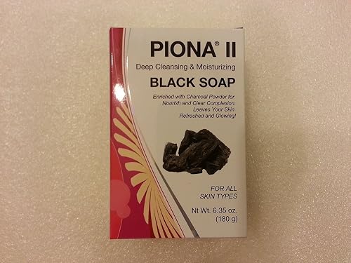 Piona II Deep Cleansing and Moisturizing Black Soap 6.35 Ounce - Enriched with Charcoal Powder - Clears Complexion and Leaves Skin Glowing Beauty & Personal Care Piona