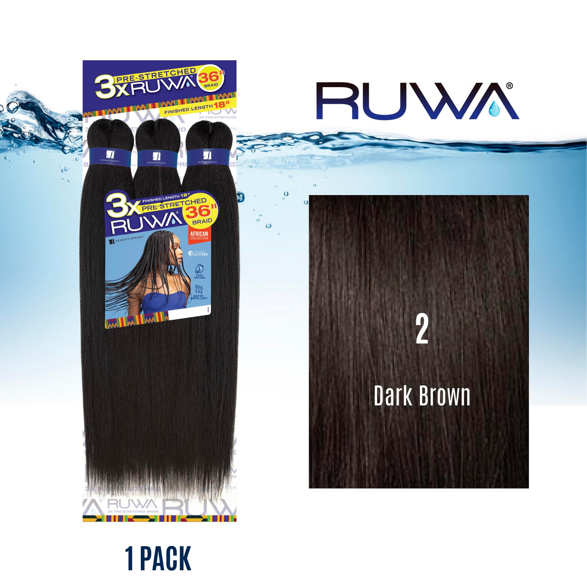 Sensationnel Crochet Braids X-Pression 3X Ruwa Pre-Stretched Braid 18" (1-PACK, 2)