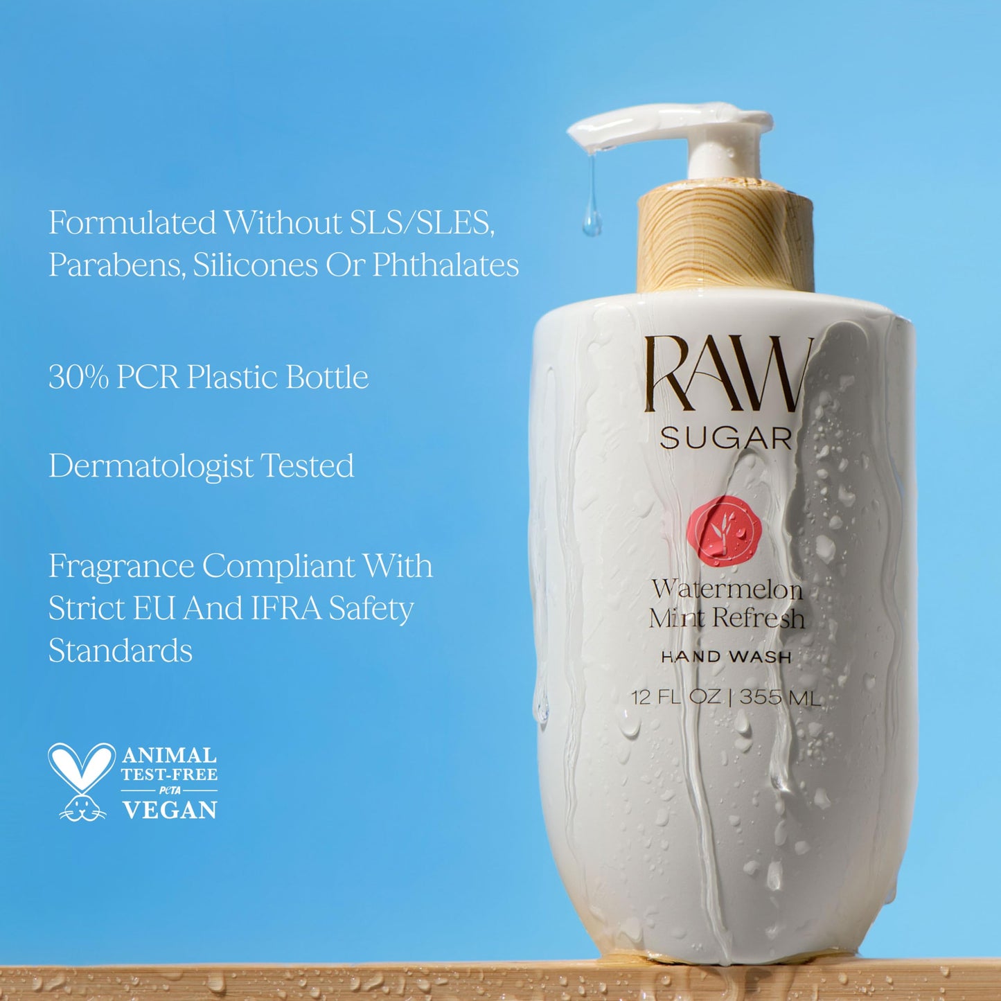RAW SUGAR Watermelon Mint Refresh Hand Wash, 12 Fl Oz (Pack of 4) Liquid Hand Soap for Kitchen or Bathroom, Cleanses & Refreshes Hands, Vegan Beauty & Personal Care RAW SUGAR