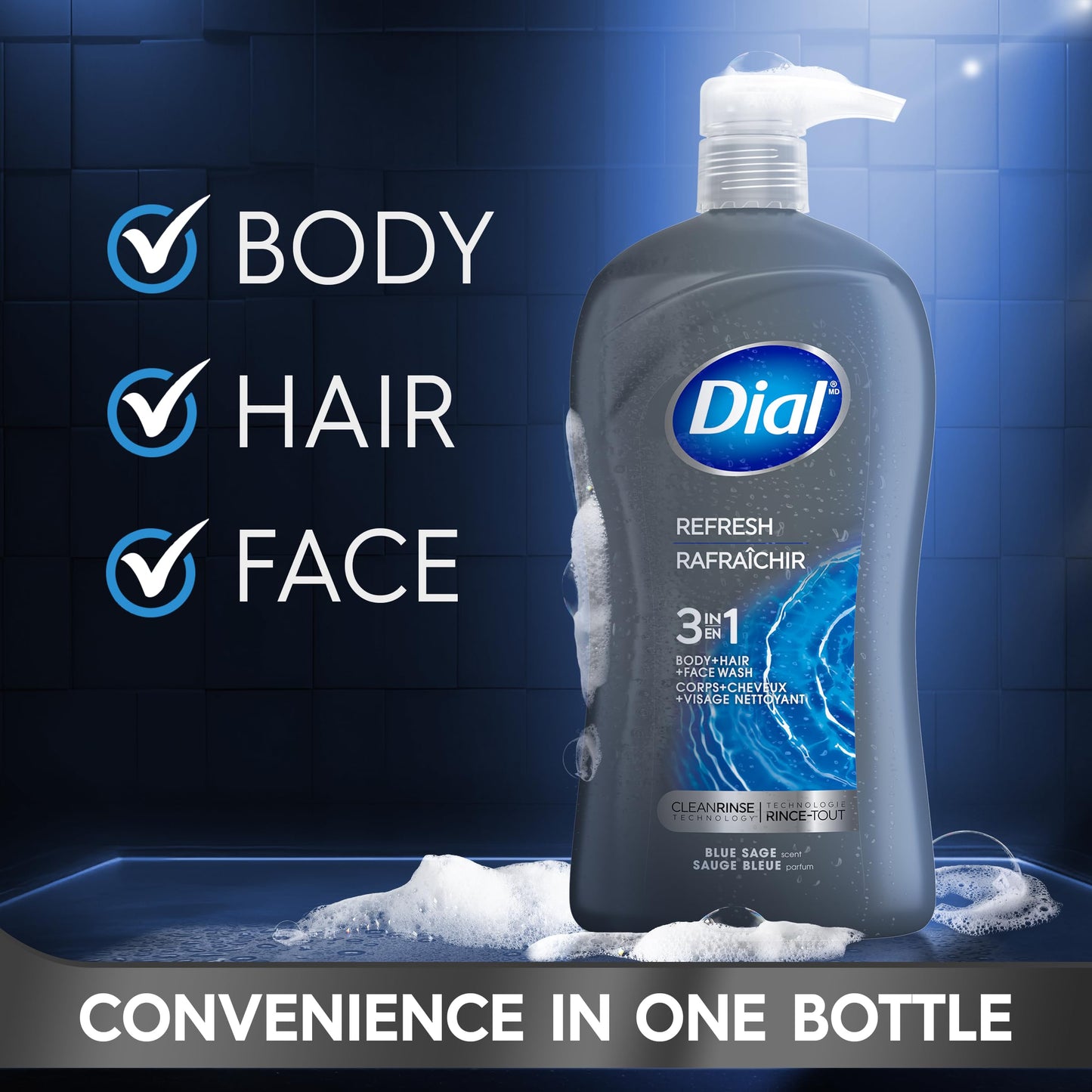 Dial Men 3in1 Body, Hair and Face Wash, Hydro Fresh, 32 fl oz Beauty & Personal Care Dial