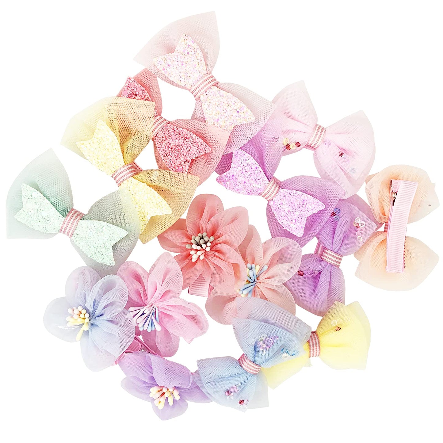 Tulle Glitter Hair Bows for Girls, BETITETO 15 Pieces Cute Handmade Flower Rhinestone Alligator Hair Clips Non-slip for kids Women Beauty & Personal Care BETITETO