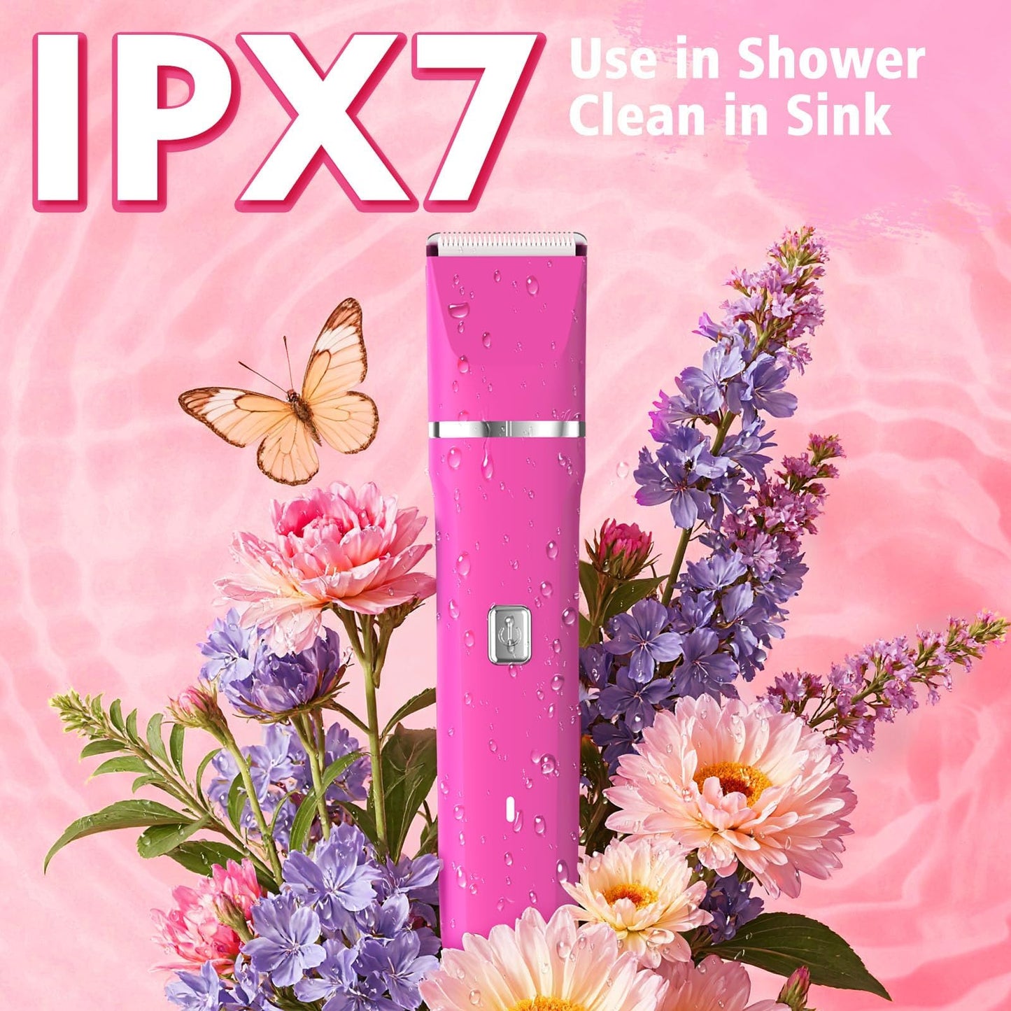 Bikini Trimmer for Women - IPX7 Waterproof Pubic Hair Remover for Shower & Travel, 3-in-1 Bikini Trimmer with Body/Round/Curved Heads, Hypoallergenic Beauty and Personal Care Risina