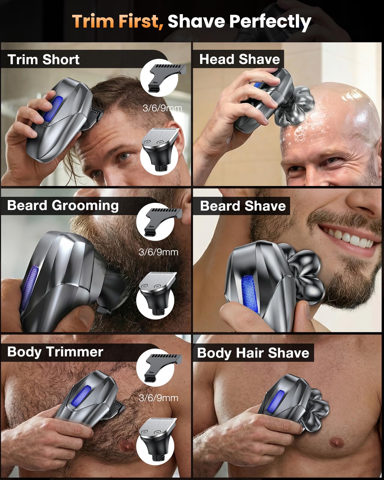 Vylto Head Shavers for Bald Men, 5-in-1 Electric Shaver Grooming Kit, 7D Floating IPX7 Waterproof Rechargeable Wet/Dry Razor for Skull Bald Head, Body Beauty and Personal Care Vylto