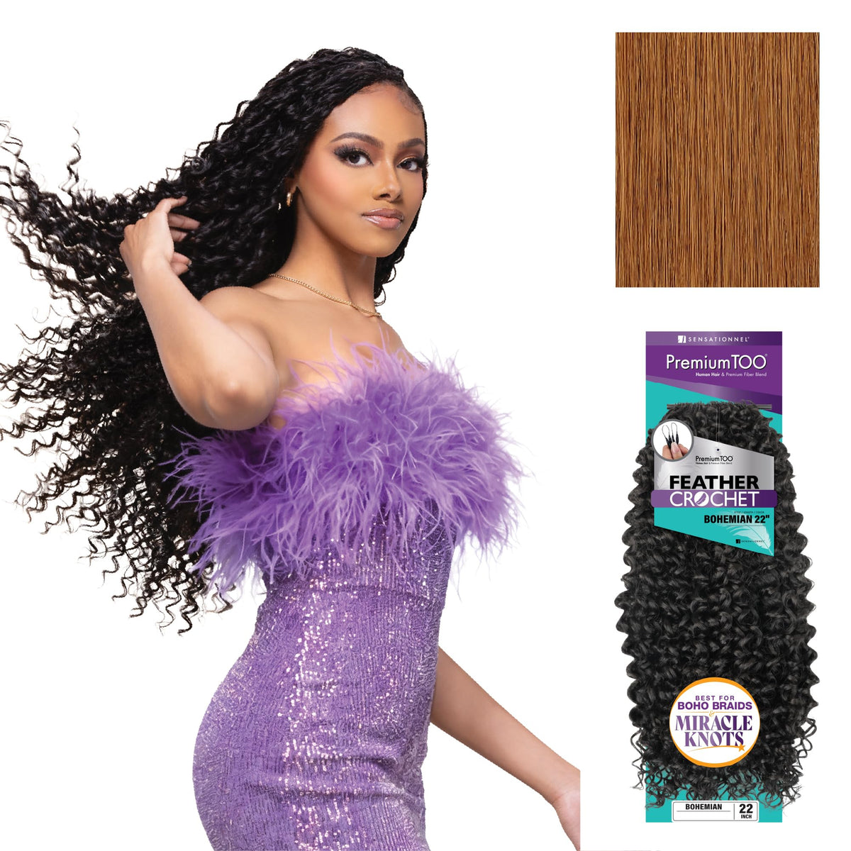 Sensationnel PremiumToo Feather Crochet Braid-Bohemian,22in, 30 LIGHTAUBURN