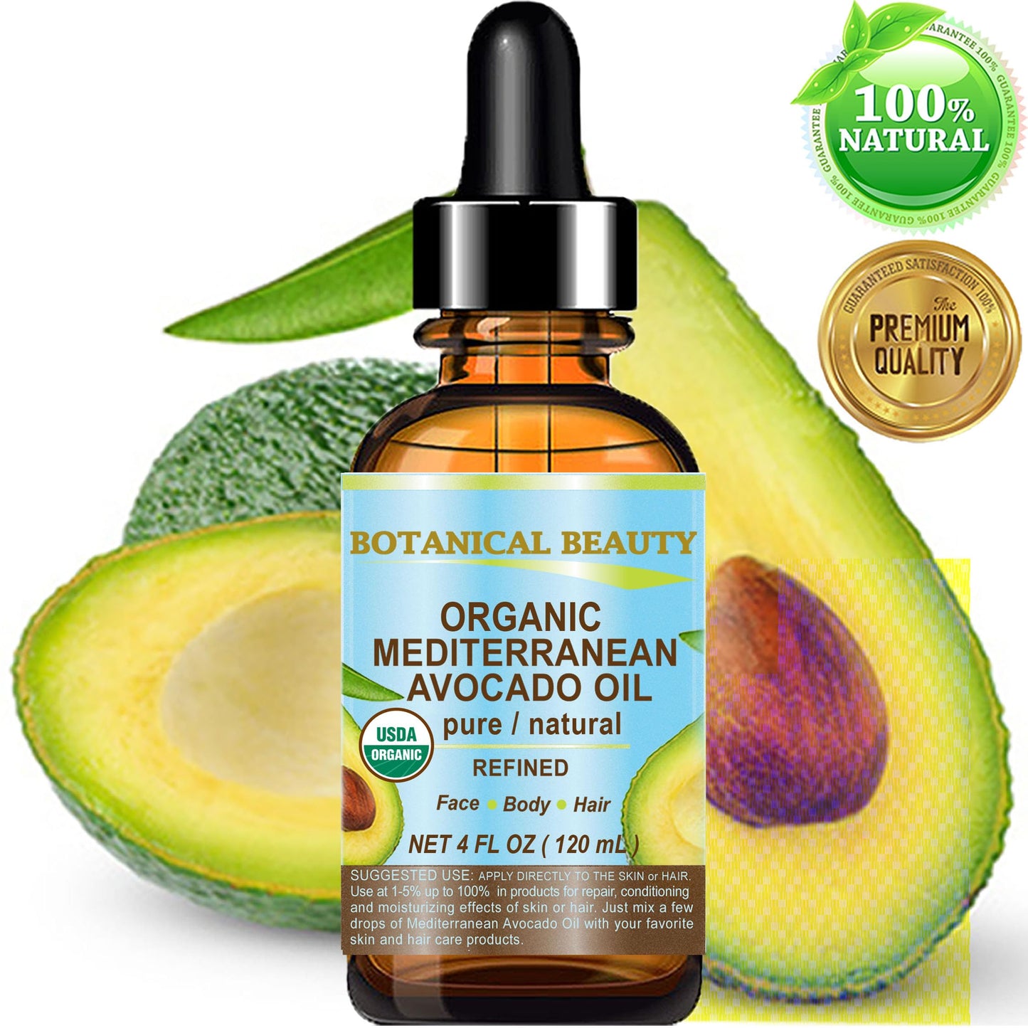 Botanical Beauty Italian ORGANIC AVOCADO OIL 100% Pure Natural Refined Undiluted Cold Pressed for Face, Body, Feet, Hair, Massage and Nail Care. 4 Fl Beauty & Personal Care Botanical Beauty
