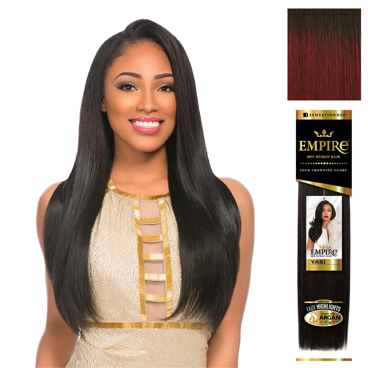 Sensationnel Empire Yaki Human Hair,1 Pack 10 inch, T1B/BG