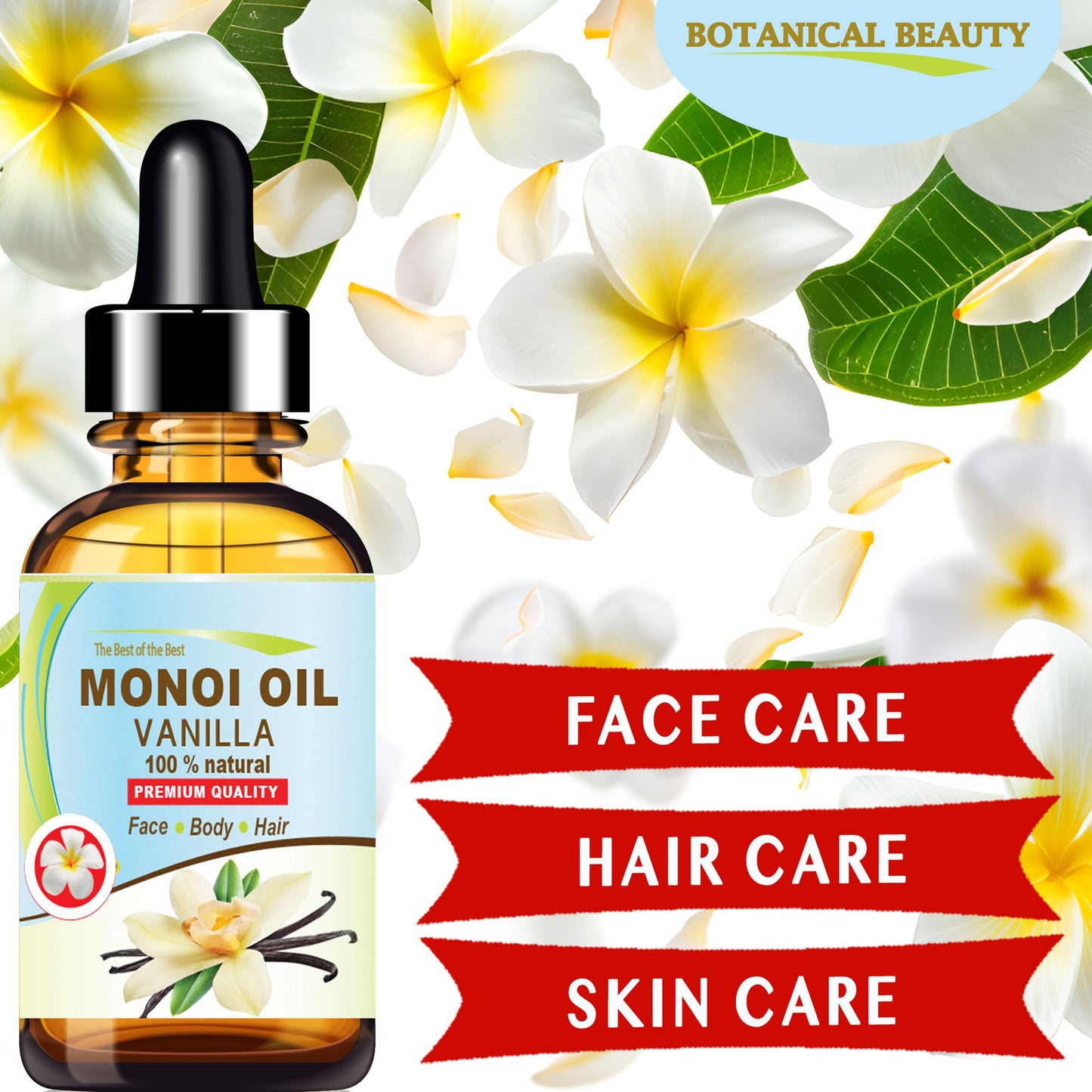 Botanical Beauty MONOI OIL VANILLA - Tiare flowers in Coconut Oil and Vanilla Bean Oil 100% Natural 2 Fl.oz - 60 ml Pure for FACE, SKIN, BODY, HAIR Beauty & Personal Care Botanical Beauty