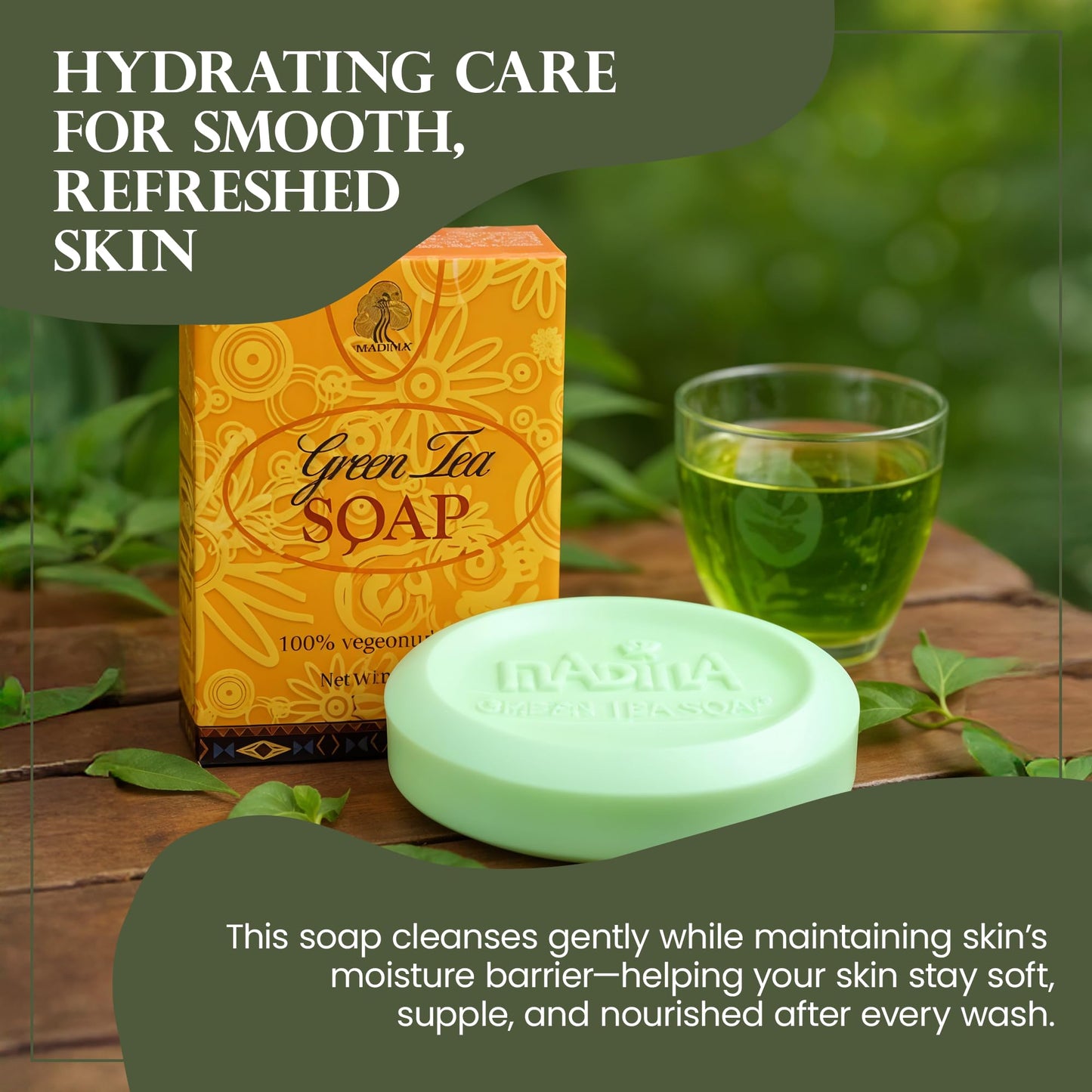 Madina Green Tea & Vitamin E Soap Bar - Antioxidant, Moisturizing, Hydrating, Skin Rejuvenating, Gentle Daily Cleanser, Vegetable-Based, For All Skin Beauty & Personal Care Madina
