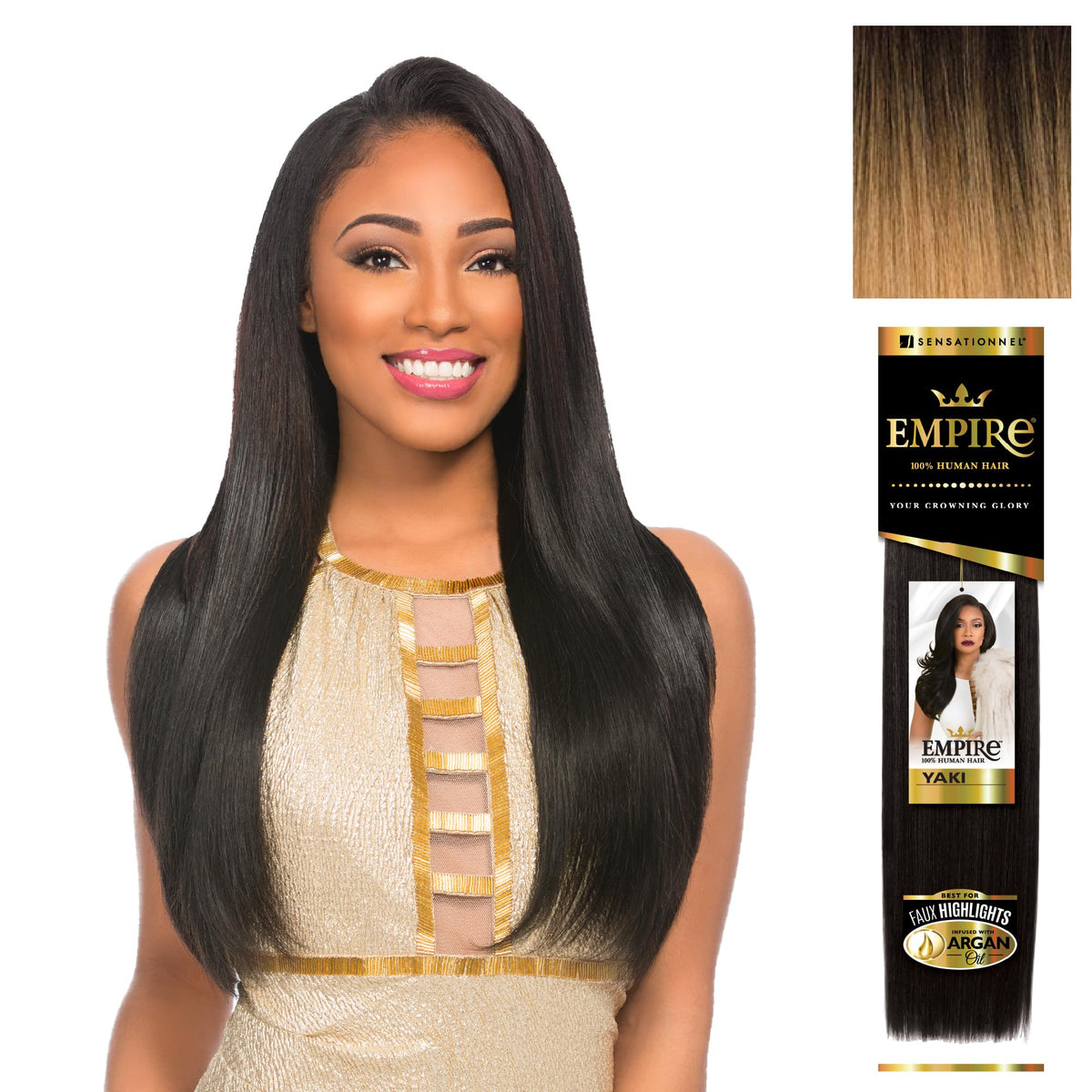 Sensationnel Empire Yaki Human Hair,1 Pack 8 inch, T1B/27
