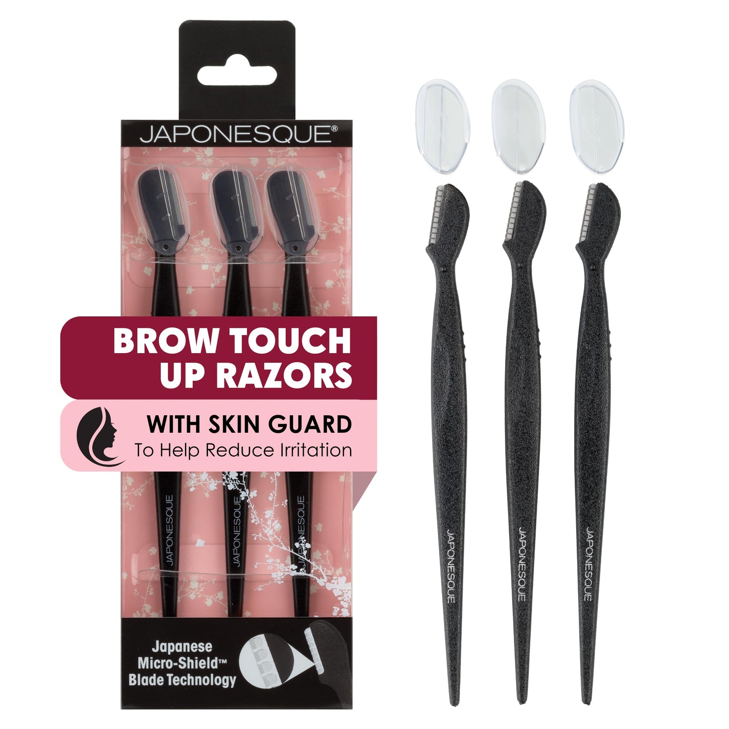 Japonesque Brow Touch Up Razors with Ultra-Sharp Stainless Steel Blades, for Removal of Unwanted Facial Hair and Peach Fuzz, Protective Blade Cover Beauty & Personal Care JAPONESQUE