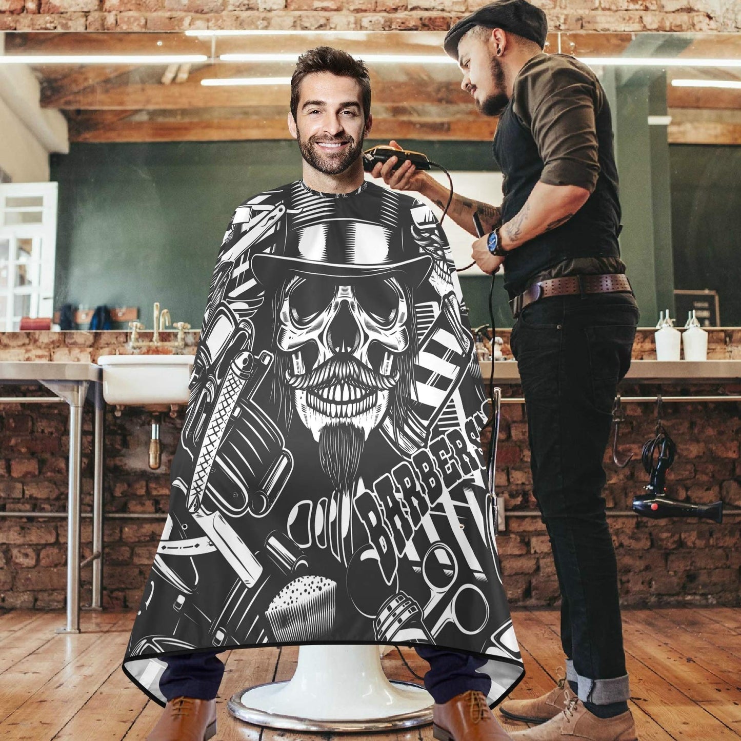 visesunny Barbershop Design Monochrome Style Barber Cape Anti-Static Hair Cutting Cape with Snap Closure Professional Salon Polyester Beard Shaving Beauty and Personal Care visesunny