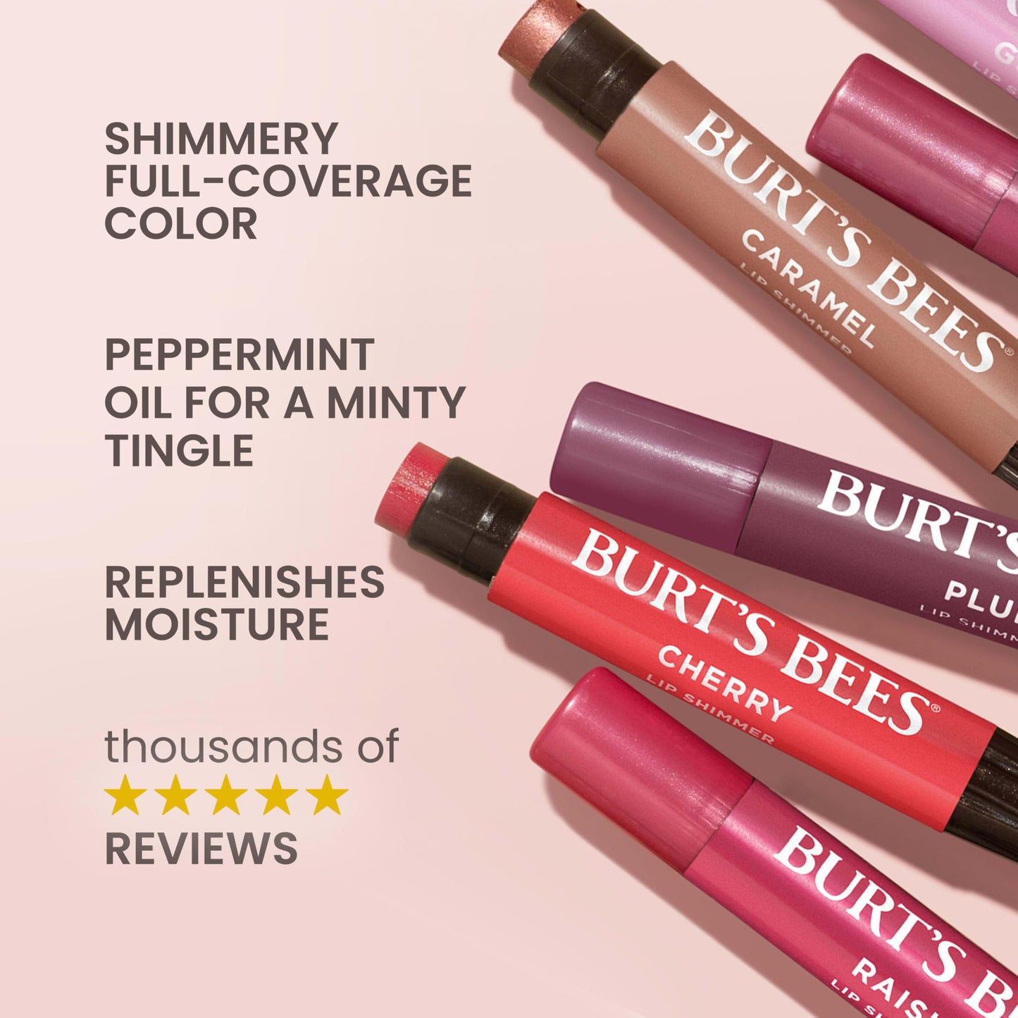 Burt's Bees Lip Shimmer Pink Collection, Tinted Lip Balm Stick, Moisturizing for All Day Hydration with Natural Glowy Pigmented Finish & Buildable Beauty & Personal Care Burt's Bees