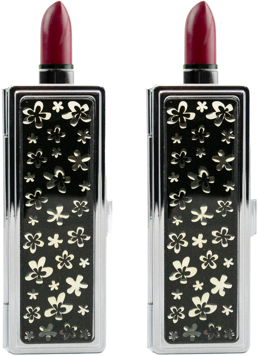 Stephanie Imports Set of 2 Rectangular Vintage Lipstick Cases With Glass Mirror (Black Floral) Beauty & Personal Care Stephanie Imports