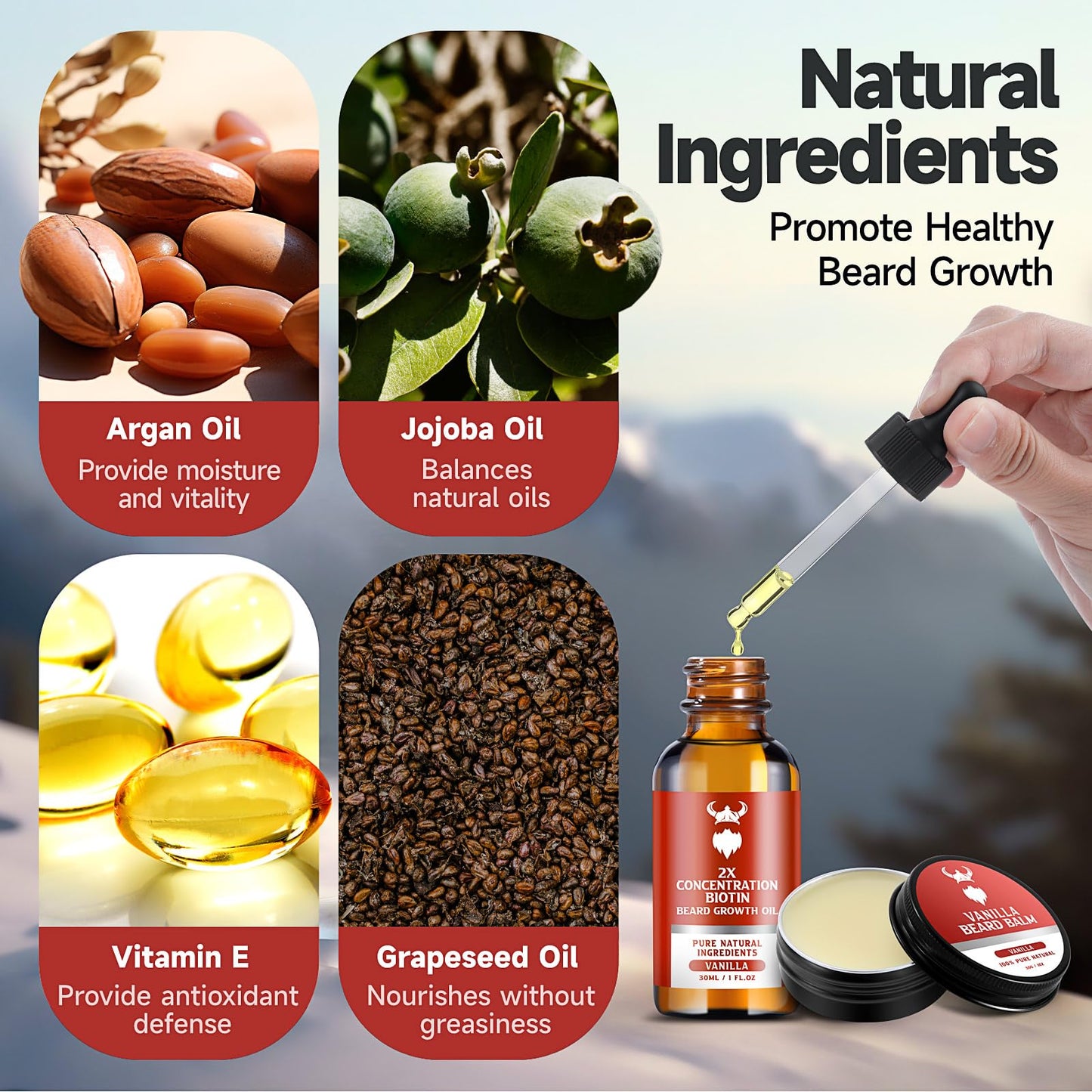 MistySprite Beard Growth Kit - 2X Concentration Biotin for Men, Natural Ingredients with Argan Oil, Jojoba Oil and Vitamin (Vanilla) Beauty and Personal Care MistySprite