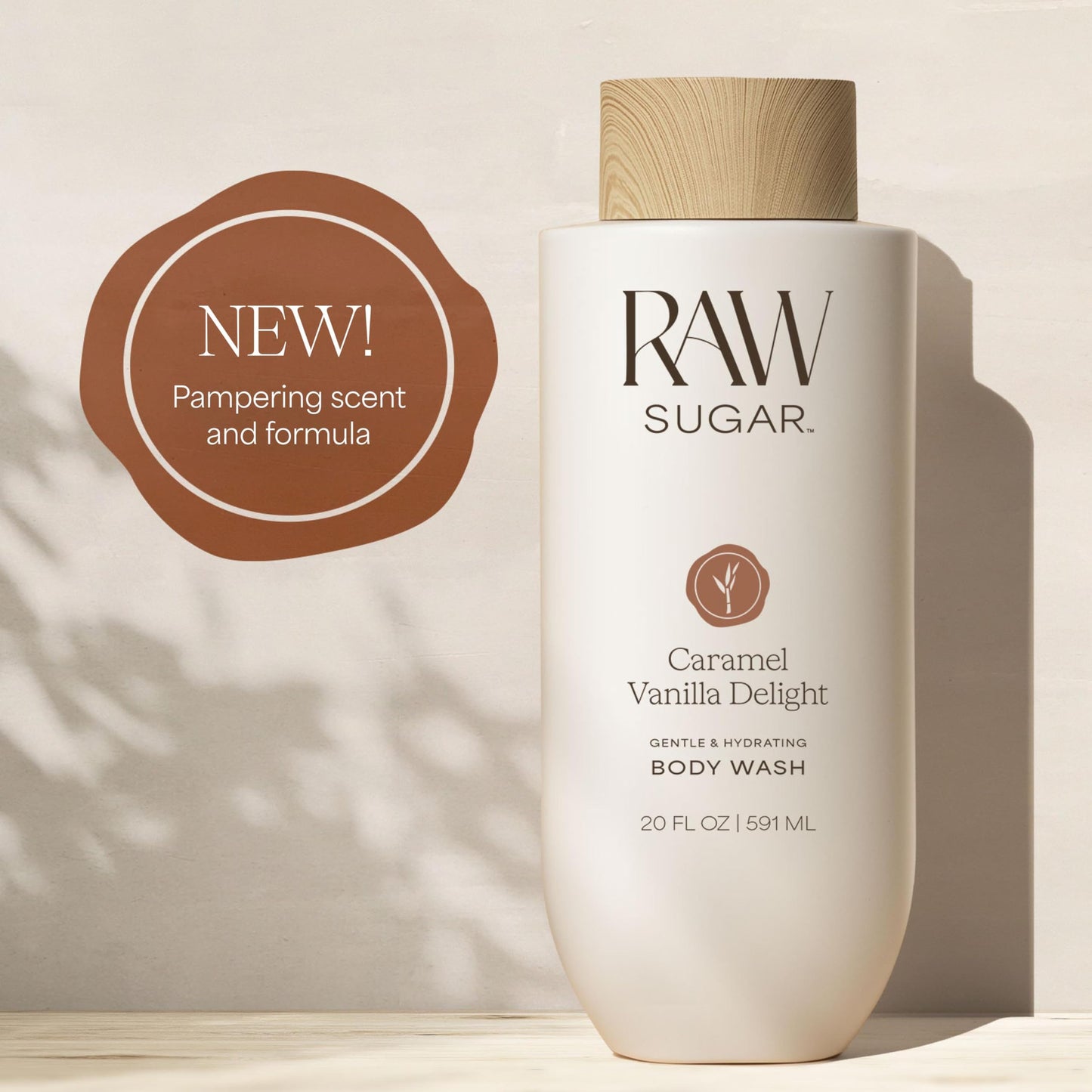RAW SUGAR Caramel Vanilla Delight Gentle & Hydrating Body Wash, 20 Fl Oz (Pack of 1), Moisturizing & Indulgent Bath & Shower Gel, Vegan, Formulated Beauty and Personal Care RAW SUGAR