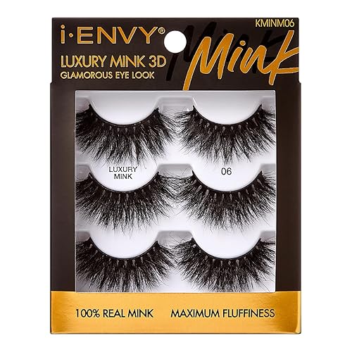 i-ENVY False Lashes, Mink 3D Lashes Value Pack Real Mink Maximum Fluffy Wispy Luxury Glamorous Natural Look Reusable Eyelashes (06) Beauty & Personal Care i•ENVY