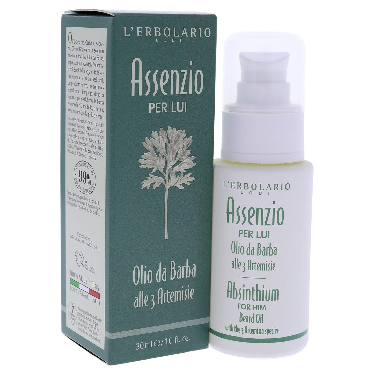 L'Erbolario Absinthium Beard Oil - Delicate, Super Emollient And Light Texture Oil For Skin - Can Be Used In Multiple Ways - Use After Shaving Beauty and Personal Care L'Erbolario